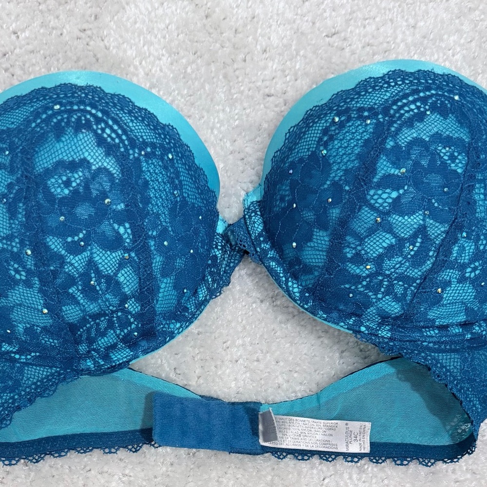 Victoria's Secret Teal Lace Push-Up Bra with Rhinestones - Picture 5 of 5